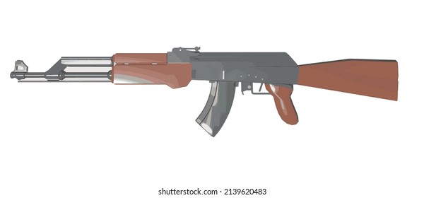 3D ak47 vector gun and part design. Ak47 side view. 3D Automatic weapon and illustration work.