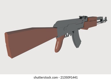 Arma vectorial 3D ak47 y diseño de pieza. Trabajo de ilustración y arma automática 3D. Armamento y arma poderosa.