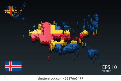 3D Aland Islands map and flag . 3D shape design . Independence day concept . Perspective view . Vector