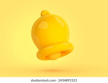 Notificación de alarma 3d sobre fondo amarillo. Avisos de campana amarillos realistas para recordatorio de redes sociales. Boletín de mensajes de correo, atención, aviso, señal de advertencia. Ilustración vectorial de dibujos animados
