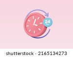 3d alarm clock 24 hours icon for speed delivery concept. Pink watch minimal 3d design concept of time, service and support around clock, 24 hours a day. 3d clock icon vector rendering illustration