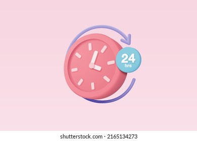 3d alarm clock 24 hours icon for speed delivery concept. Pink watch minimal 3d design concept of time, service and support around clock, 24 hours a day. 3d clock icon vector rendering illustration - Shutterstock ID 2165134273