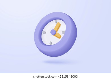 Icono 3d despertador 24 horas para el concepto de entrega rápida. Diseño mínimo de reloj púrpura de tiempo, servicio y soporte las 24 horas del día. Ilustración vectorial de iconos de reloj de 3ª