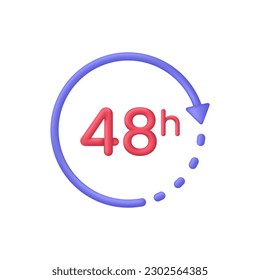 3D alarm clock 48 hours icon. Support service, working hours, delivery concept. Passage of time. Time-keeping and measurement of time. Trendy and modern vector in 3d style.