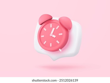 3D alarm clock icon with chat notice bubble. New urgency reminder concept for social media element speech. 3d hour announce icon for urgency time vector render illustration