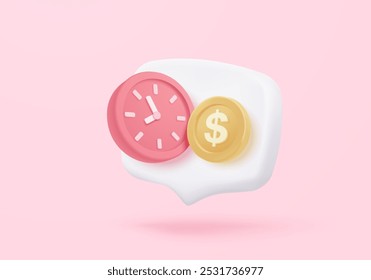 3D alarm clock icon with chat notice bubble. New urgency reminder concept for social media element speech. 3d hour announce icon for urgency time vector render illustration