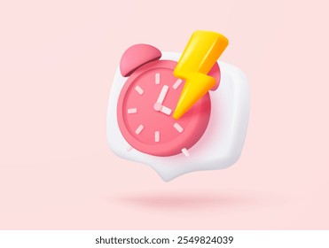 3D alarm clock icon with chat notice bubble. New urgency reminder concept for social media element speech. 3d hour announce icon for urgency time vector render illustration