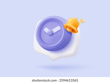 3D alarm clock icon with chat notice bubble. New urgency reminder concept for social media element speech. 3d hour announce icon for urgency time vector render illustration