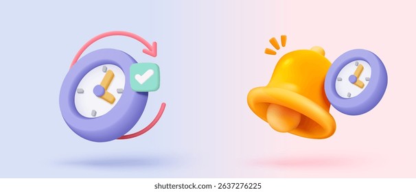 3D alarm clock icon with chat notice bubble. New urgency reminder concept for social media element speech. 3d hour announce icon for urgency time vector render illustration