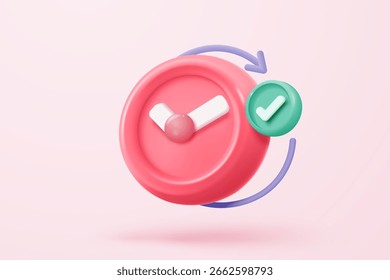 Icono de reloj de alarma 3D con burbuja de aviso de chat. Nuevo concepto de recordatorio de urgencia para el discurso del elemento de medios sociales. Icono de anuncio de hora 3D para la ilustración de renderizado de Vector de tiempo de urgencia
