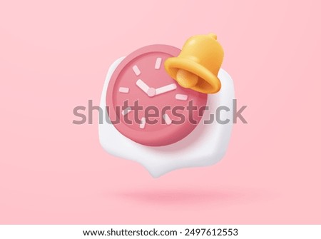 3D alarm clock icon with chat notice bubble. New urgency reminder concept for social media element speech. 3d hour announce icon for urgency time vector render illustration