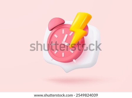 3D alarm clock icon with chat notice bubble. New urgency reminder concept for social media element speech. 3d hour announce icon for urgency time vector render illustration