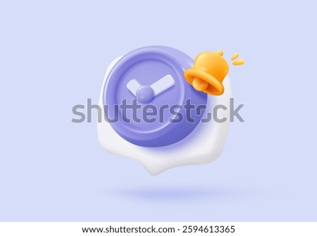 3D alarm clock icon with chat notice bubble. New urgency reminder concept for social media element speech. 3d hour announce icon for urgency time vector render illustration