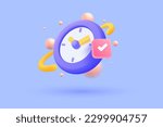 3d alarm clock icon for success delivery concept. 3d time watch minimal for manage concept of time, service and support around clock. 3d vector rendering illustration