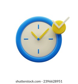 Icono de reloj de alarma para el concepto de entrega de éxito. 3d blue watch concepto mínimo de diseño de tiempo, servicio y soporte todo el día. Ilustración del vector