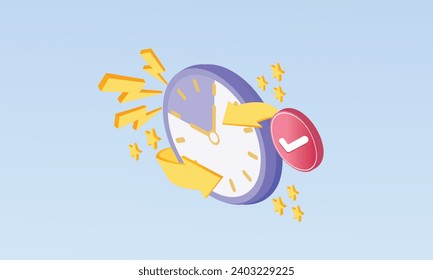 Icono de reloj despertador 3D para el concepto de entrega de éxito. reloj mínimo para administrar el concepto de tiempo, servicio y soporte todo el día.3d objetivo hecho a mano.3d para tecnología, uso de medios sociales en línea.