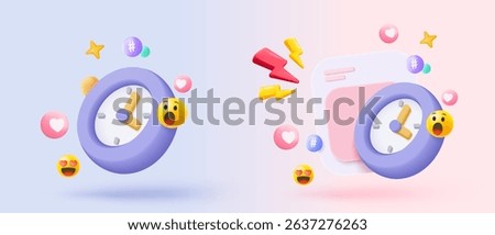 3d alarm clock icon for success delivery with media for management multimedia file document. Image and video document folder on digital file. 3d clock bubble icon vector render illustration