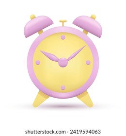 3d alarm clock icon. Time to do business. Countdown or reminder isolated on white background. Trendy vector realistic illustration.