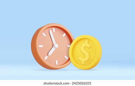 3d alarm clock with Investing money. Business investments earnings and financial savings, fast money, quick loan. 3d rendering. Vector illustration