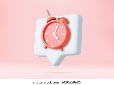 reloj despertador 3d sobre fondo rosa pastel. observe el concepto mínimo de diseño de alarma de tiempo. Representación 3D. Ilustración del vector