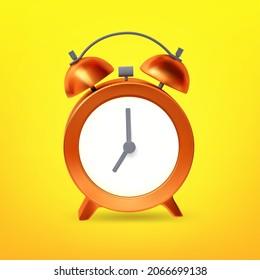 3D-Wecker. Realistische Retro-Wecker-Uhr einzeln auf Gelb.