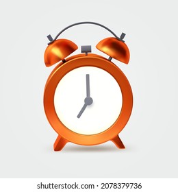 3D alarm clock. Realistic retro alarm ringing clock isolated on white.