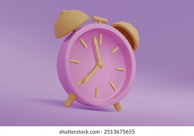 3d alarm clock. A 3D rendering model made in a minimalistic style. Pink-yellow colors. Vector graphics. EPS 10