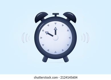 3d alarm clock. Ringing mechanism, the concept of waking up in the morning, a deadline for completing a task. Timer and time, reminder every day. Minute hand up, alarm clock. Chronometer hours. Vector