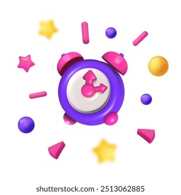 3d alarm clock is ringing. Wake up time, Time to do business. Time hour deadline Cartoon vibrant retro clock ring isolated icon. Cute reminder