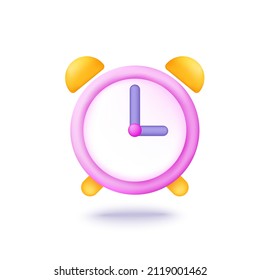 3d alarm clock vector icon. Cartoon style icon for app, calendar, reminder, web, mobile smartphone.
