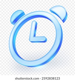 3d alarm glass clock icon. Blue transparent glass material. Isolated on white background. vector illustration file.