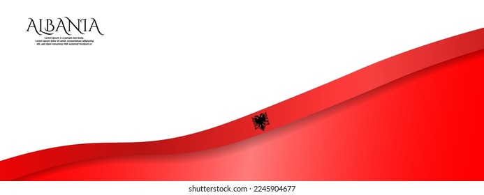 3D Albania Flag Banner with copy space and 3d Albanian flag ribbon. Silk 	Albanian banner design background. Editable Vector Illustration. EPS 10.