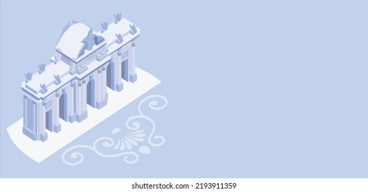 3D Alcala Gate, Madrid, Spain. Puerta de Alcala is a monument in the Independence Square. Isolated on blue background vector illustration.