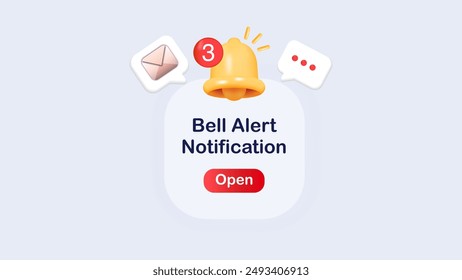 3D Alert Notification Banner with Ring Bell Messages - Ideal for Messenger, Push Notifications, Web Reminders, Time Table and Announcements Box. Vector Illustration.