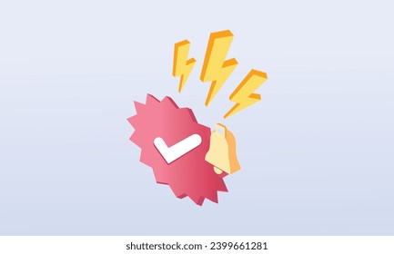 Icono de notificación de alerta 3d. opción de botón de lista de comprobación negativa para false, right, tick, Problem, fail on application.3d icono vectorial para tecnología, ilustración empresarial.