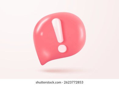 Ícone de notificação de alerta 3d nas bolhas de fala. opção do botão negativo da lista de verificação para falso, correto, assinalar, problema, falhar no aplicativo. ícone de emergência vetor com sombra de renderização 3D ilustração