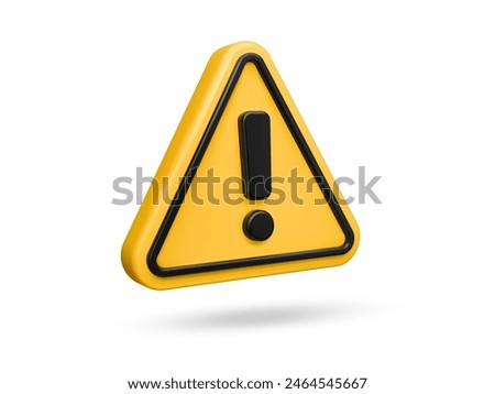 3d alert sign, attention mark, caution icon. Isolated vector yellow triangle with exclamation mark. Danger warning, emergency hazard notification symbol. Alert notice, warning reminder and attention