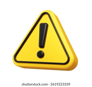 sinal de alerta 3d, ícone de cuidado, marca de atenção, aviso de alerta, mensagem de aviso. Triângulo amarelo vetorial isolado com ponto de exclamação preto. Aviso de perigo, aviso, símbolo de notificação de perigo de emergência