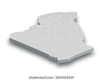 3d Algeria white map with regions isolated on white background