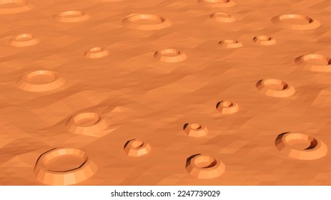 3d Alien planet surface with craters. Vector illustration.