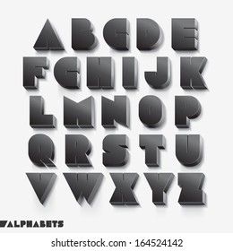 3D alphabet black color. Vector illustration.