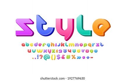 3D alphabet, bright rounded font, multi colored letters and numbers, vector illustration 10EPS