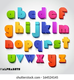 3D alphabet colorful font style. Vector illustration.