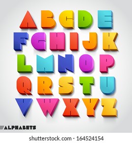 3D alphabet colorful font style. Vector illustration.