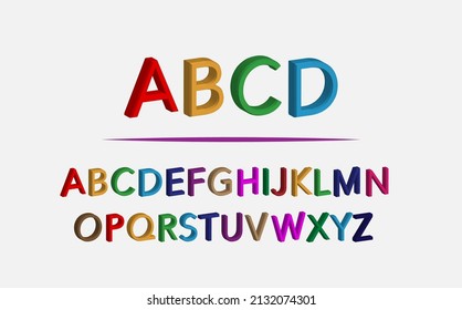 3D alphabet colorful font style. Fun Colored letters design isolated on a white  background. Back to school concept. Vector illustration.