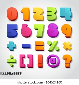 3D Alphabet Colorful Numbers. Vector Illustration.