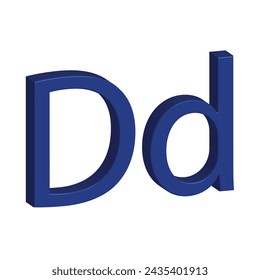 3D alphabet D in blue colour. Big letter D and small letter d Isolated on white background. clip art illustration vector