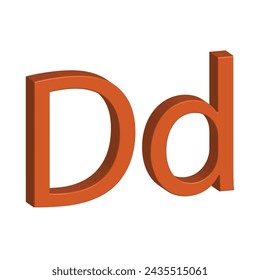 3D alphabet D in orange colour. Big letter D and small letter d. Isolated on white background. clip art illustration vector