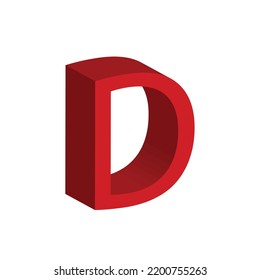 3D alphabet D in red colour. Big letter D. Isolated on white background. clip art illustration vector