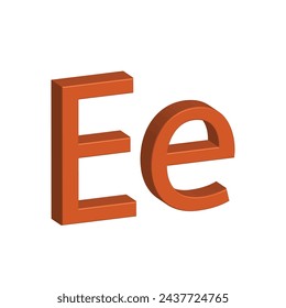 3D alphabet E in orange colour. Big letter E and small letter e isolated on white background. clip art illustration vector